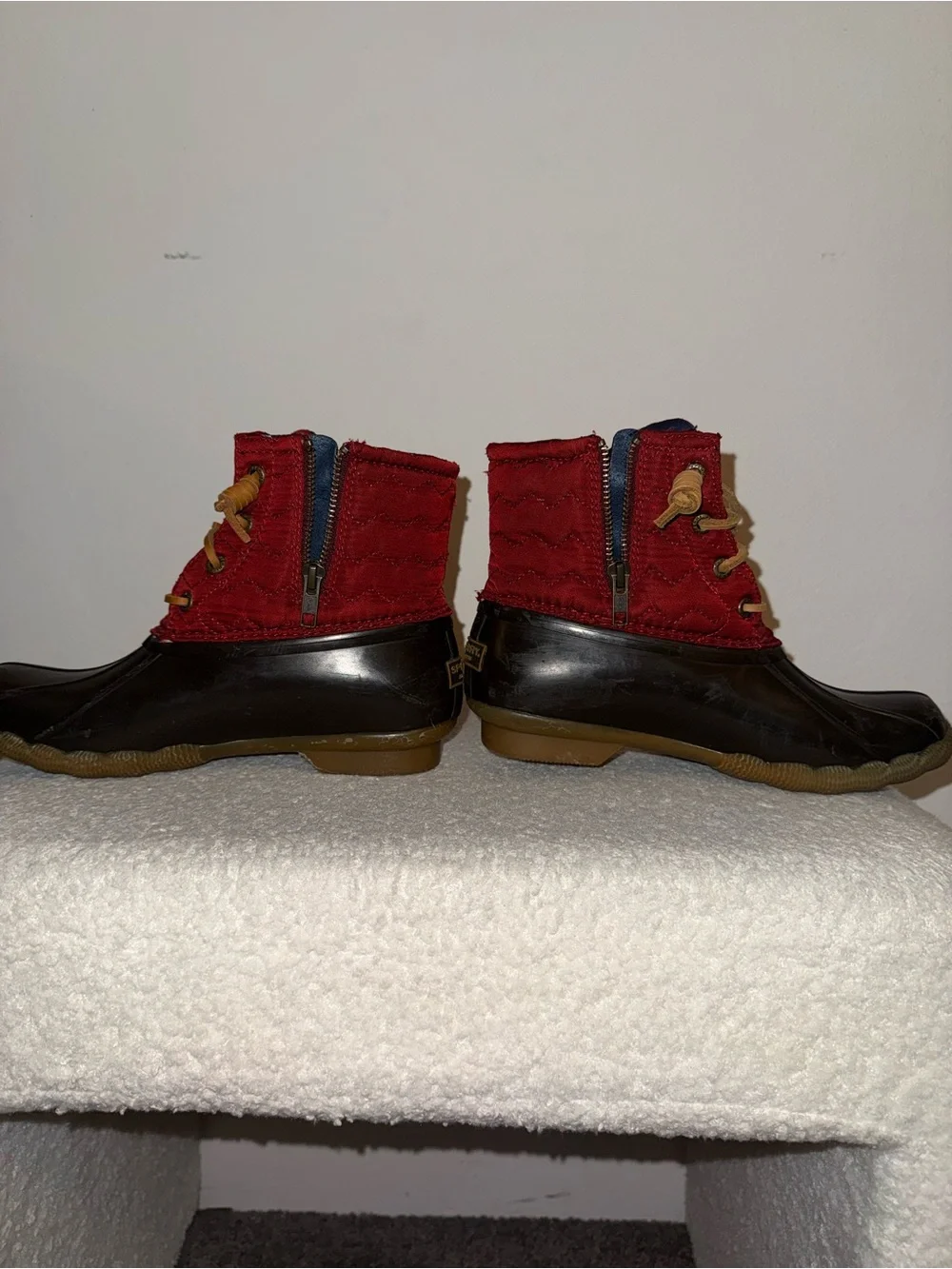 Sperry Kids Red and Brown Lace Duck Boots